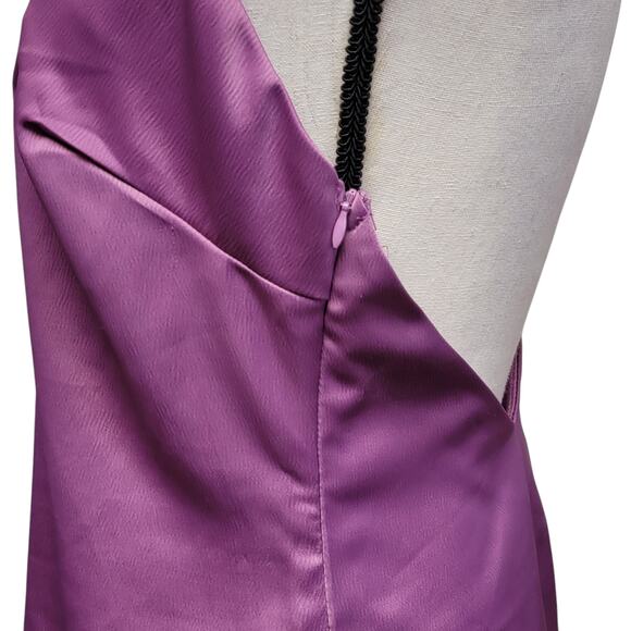 Nasty Gal Slip Dress Womens Sz 6 Purple Plunge V Neck Mini Satin Low Back Party - Picture 4 of 8